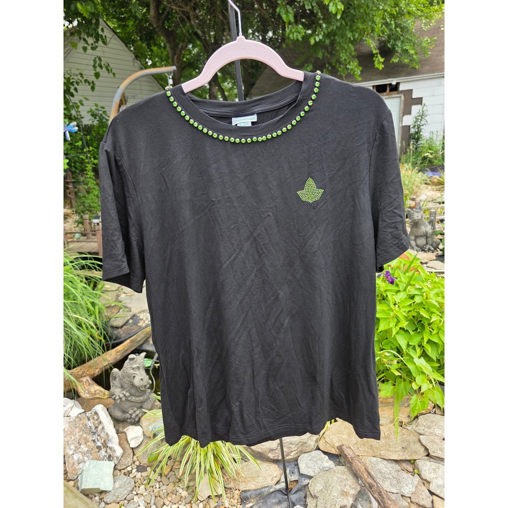 Ivy Storehouse‎ Black Rhinestone Neckline Ivy Leaf Logo T-Shirt XL